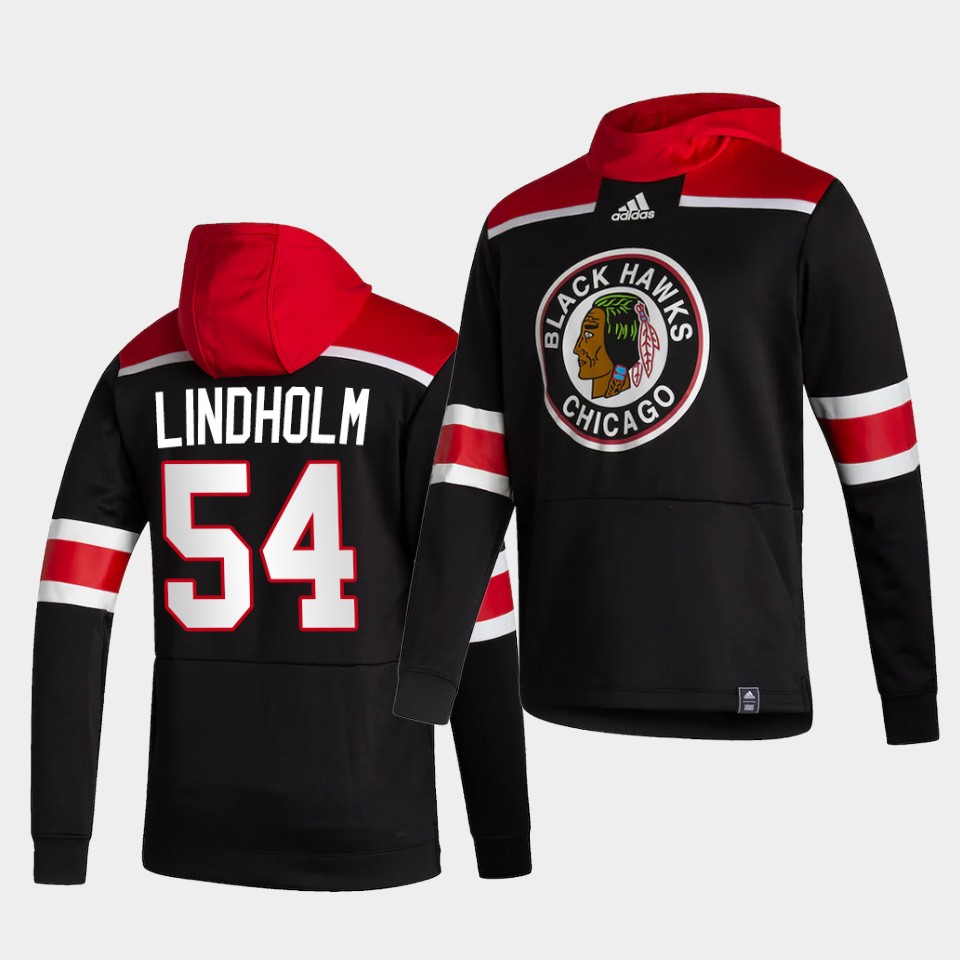 Men Chicago Blackhawks #54 Lindholm Black NHL 2021 Adidas Pullover Hoodie Jersey